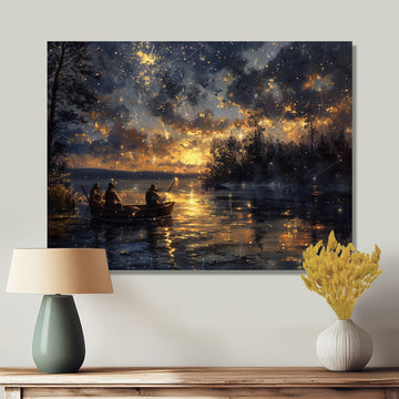 Fishing Under The Starry Night Sky - Hunting & Fishing Canvas Wall Art